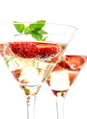 strawberry cocktail with berry in martini glass