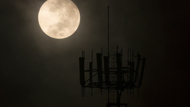 Communications Tower Night Moon Timelapse