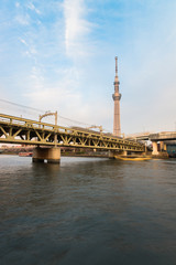 View of Tokyo skyline from Sumida river