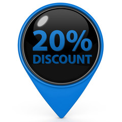 Discount twenty percent pointer icon on white background