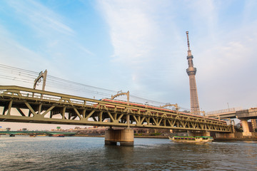 View of Tokyo skyline from Sumida river