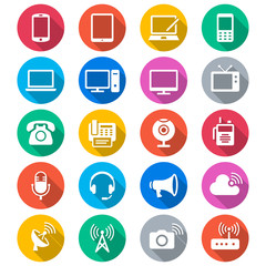 Communication device flat color icons