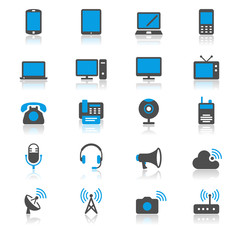 Communication device flat with reflection icons