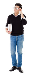 Full length portrait of  young man holding books