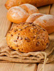 Healthy natural bread on  a wooden board