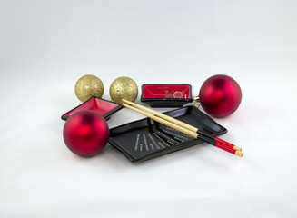 Christmas decorations and a set of dishes for sushi - 74569096