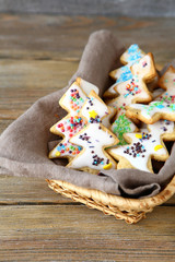 Christmas cookies with icing in a basket