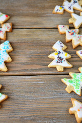 Christmas holiday cookies on wooden boards