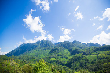 Fototapeta na wymiar View of natural high mountain with blue sky