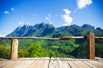 ฺฺBamboo bench terrace with the natural mountain view