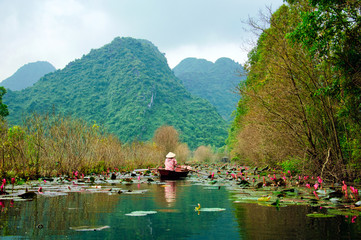 Yen stream on the way to Huong pagoda in autumn, Hanoi, Vietnam