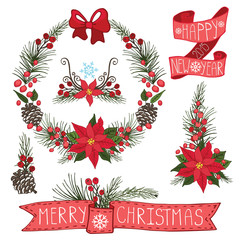 Obraz premium Merry Christmas ,New Year Wreath,ribbons,group