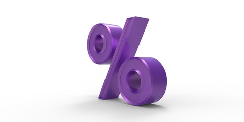 3D purple percent symbol isolated white background