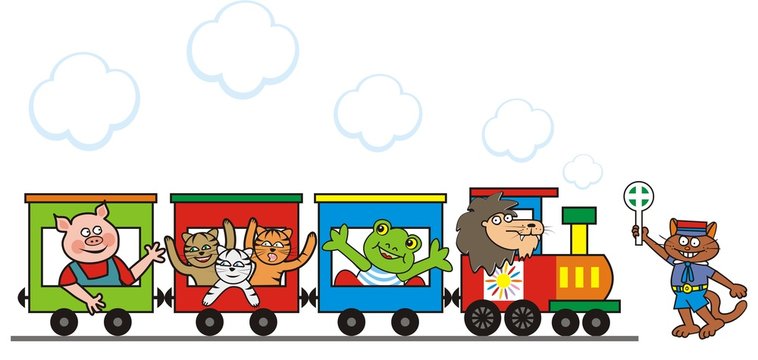 Train and animals, vector illustration