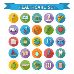 Health care doddle icons  set in flat style with long sha