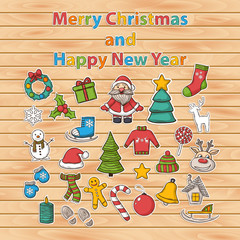 Happy New Year and Merry Christmas sticker set