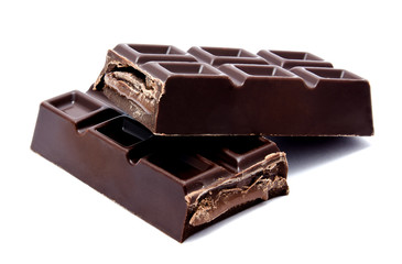 Dark chocolate bars stack isolated on a white
