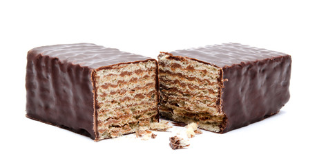 Dark chocolate bars stack isolated
