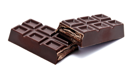 Dark chocolate bars stack isolated