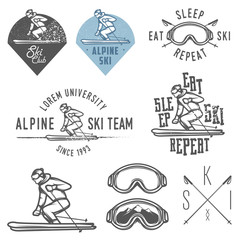 Set of retro ski emblems, badges and design elements