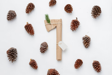 Axe gift wrapped over white background