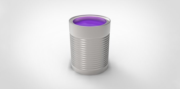 3D Can With Purple Paint Over White Background