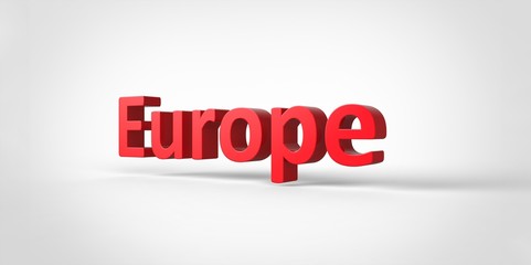 3D red Europe Word Text on white background
