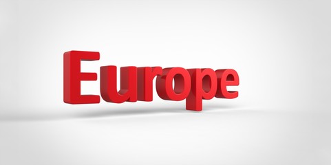 3D red Europe Word Text on white background