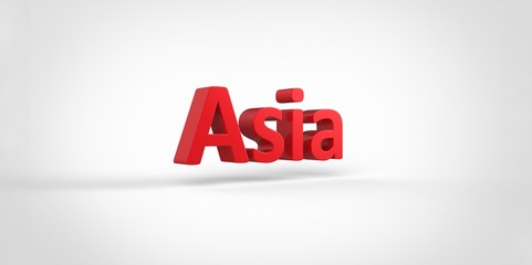 3D red Asia Word Text on white background