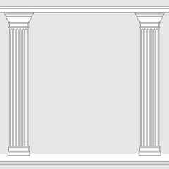 black and white line drawing. Doric order columns frame