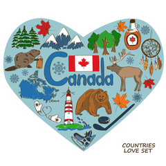 Canadian symbols in heart shape concept.