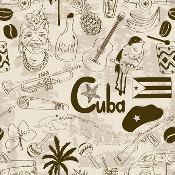 Retro sketch Cuban seamless pattern