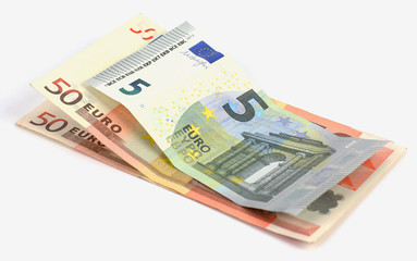Euro banknotes isolated on white