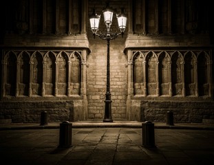 Fototapeta premium Beautiful streetlight in front of old building in Barcelona