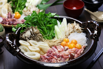 japanese chicken hot pot cuisine, kritanpo nabe with hinaizidori