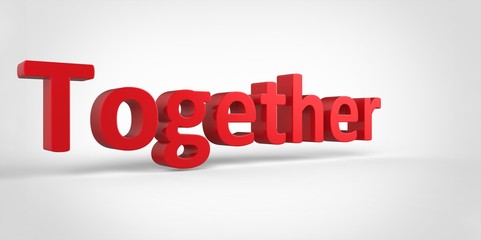 Together 3D red text Illustration word Render