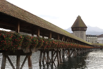 old wooden chapel bridge in Lucerne Switzerland