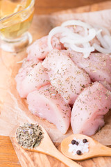 Seasoned raw chicken breast fillets