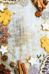 Christmas baking and christmas spices, copy space