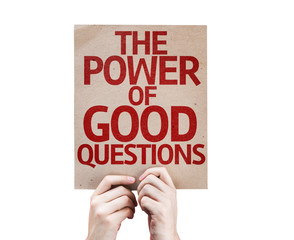 The Power Of Good Questions card isolated on white
