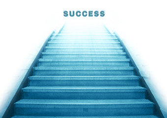 stairway going up to success text,isolate background