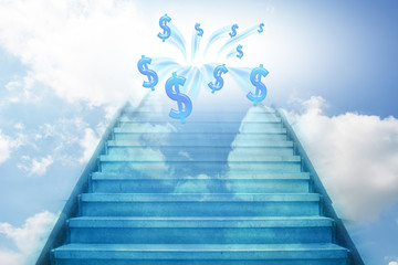 stairway going up to the money,sky background