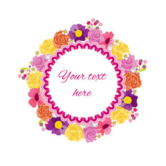 Beautiful greeting card with floral wreath. Holiday and cute
