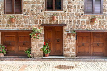 italian facade in tuscan village Pitigliano,Italy