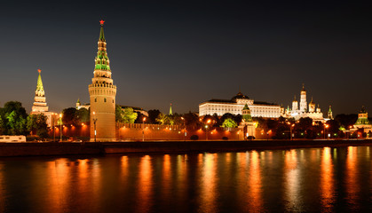 Moscow Kremlin and the Moskva River. Night cityscape