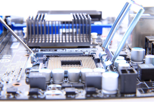 detail of modern computer mainboard (motherboard)