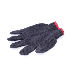 Black work gloves on white background.
