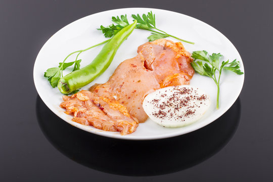 Raw Chicken Breasts On Plate