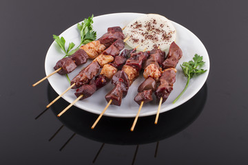 Raw Liver Kebab on a Plate