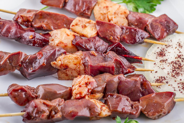 Raw Liver Kebab on a Plate
